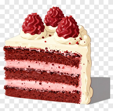 Red Velvet Cake Slice With Raspberries PNG