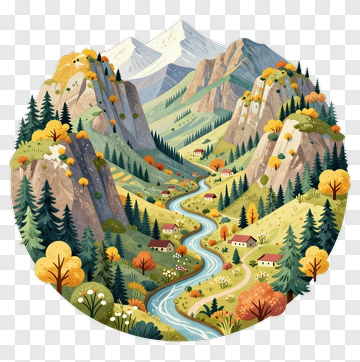Scenic Mountain Landscape With River And Autumn Trees PNG