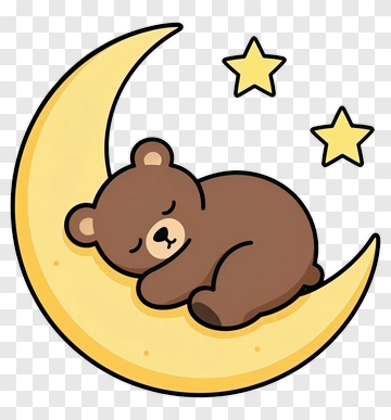 Cartoon Bear Sleeping On A Moon PNG