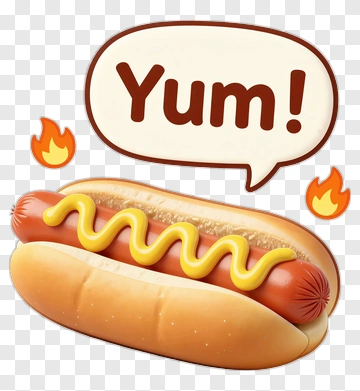 Hot Dog With Mustard And Yum Speech Bubble PNG