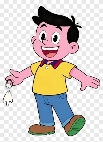 Cartoon Boy Holding A Key PNG
