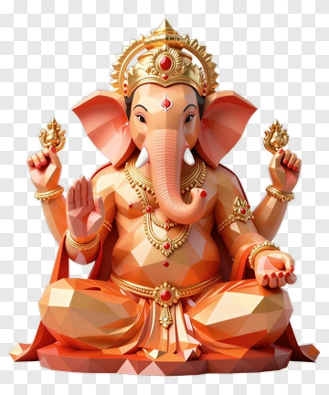 3D Ganesh Statue In Orange And Gold PNG