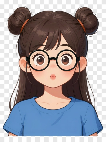 Cartoon Girl With Glasses PNG
