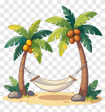 Cartoon Tropical Hammock Between Palm Trees PNG