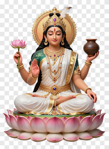 Goddess Lakshmi Sitting On A Lotus Flower PNG