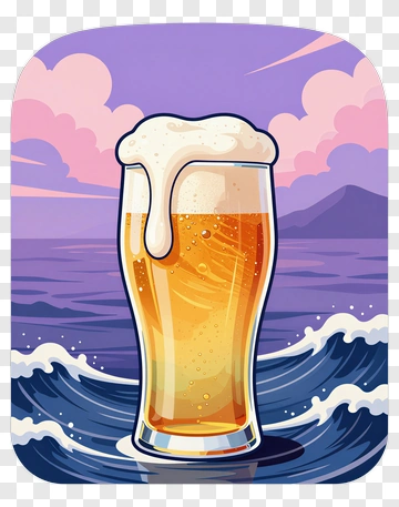 Cartoon Beer Glass On Ocean Waves PNG
