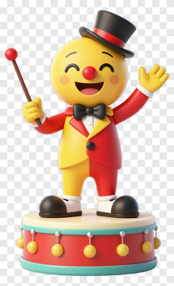 Cartoon Clown Holding A Stick On A Drum PNG