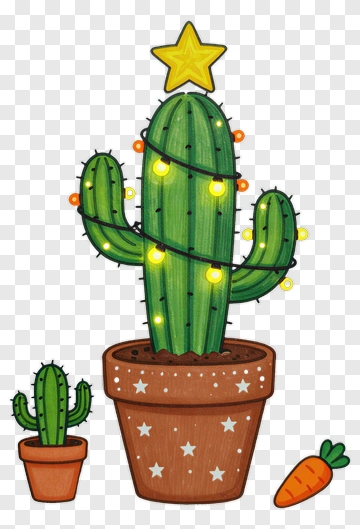 Cactus With Christmas Lights And A Star PNG