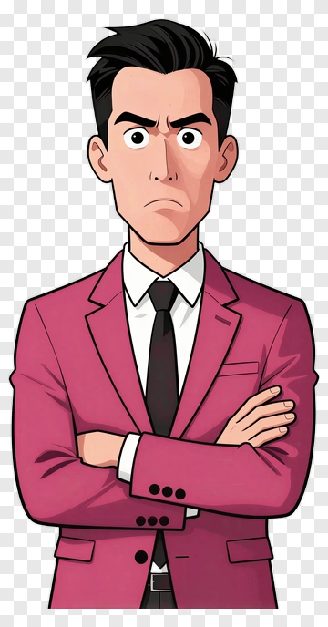 Cartoon Man In A Pink Suit With Arms Crossed PNG