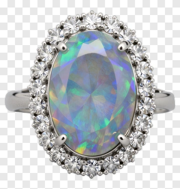 Elegant Silver Ring With Opal And Diamond Accents PNG