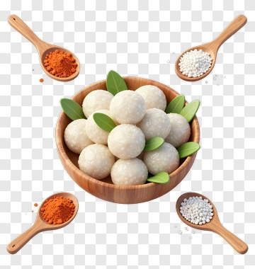 Bowl Of White Balls With Spices PNG