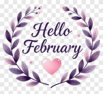 Hello February Floral Wreath PNG