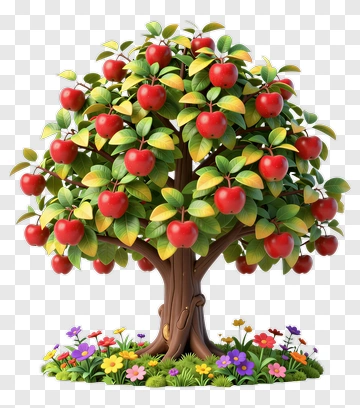 Colorful Apple Tree With Flowers PNG