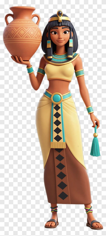 Cartoon Egyptian Woman Holding A Pot PNG