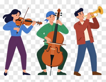 Cartoon Musicians Playing Instruments PNG