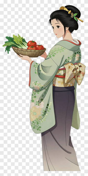 Woman Holding A Basket Of Vegetables PNG