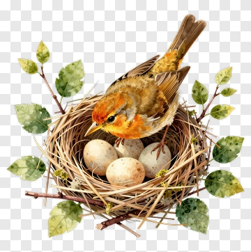 Bird Sitting In A Nest With Eggs PNG