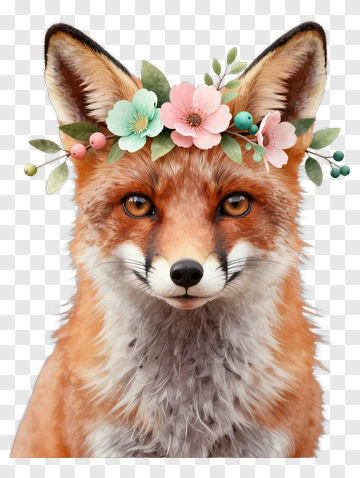 Fox With Floral Crown PNG