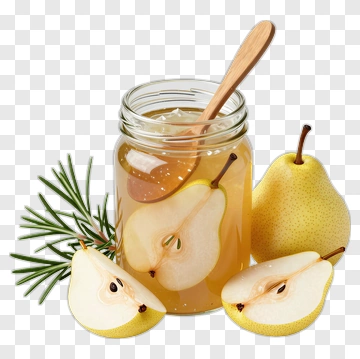 Honey Jar With Sliced Pears And Sprig Of Rosemary PNG