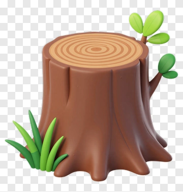 3D Tree Stump With Grass And Leaves PNG