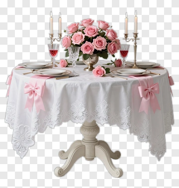 Elegant Dining Table With Pink Roses And Candles PNG
