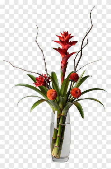 Colorful Floral Arrangement In A Glass Vase PNG