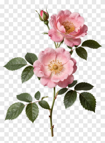 Pink Rose Flower With Bud And Leaves PNG