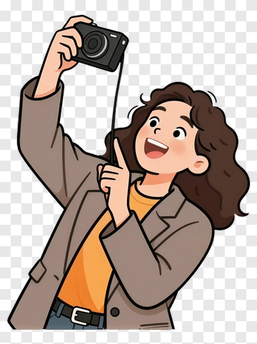 Cartoon Woman Taking A Selfie PNG