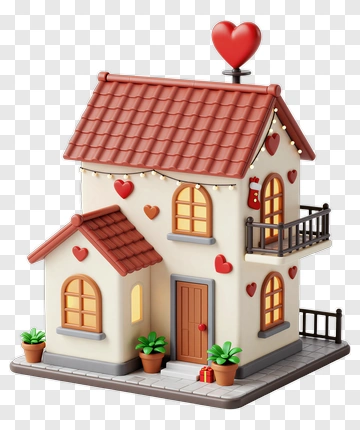 Cartoon House With Heart Decorations PNG