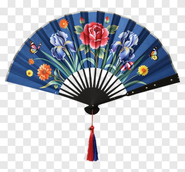 Decorative Folding Fan With Floral Design PNG