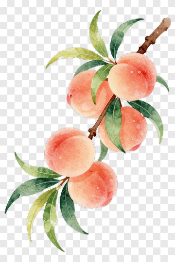 Watercolor Peach Branch With Leaves PNG