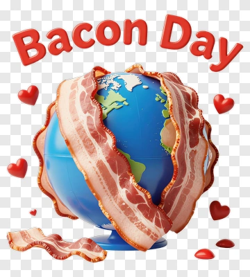 Bacon Day Celebration With Globe And Hearts PNG