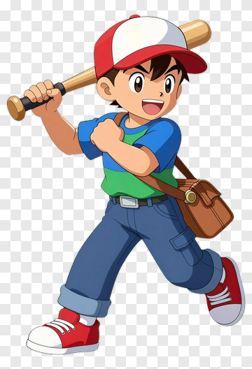 Cartoon Boy Holding A Baseball Bat PNG