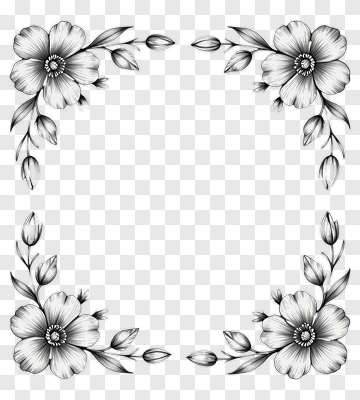 Black And White Floral Frame PNG