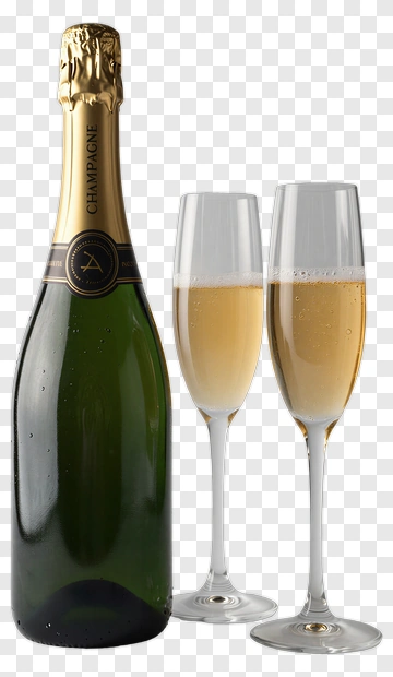 Bottle Of Champagne With Flutes PNG