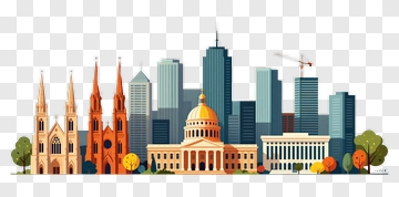 City Skyline With Historic And Modern Buildings PNG