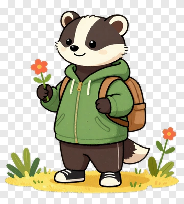 Cartoon Badger Holding A Flower PNG