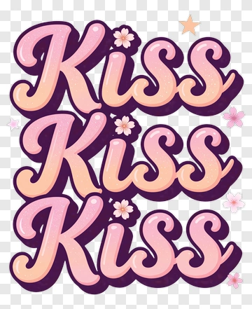 Kiss Text Design With Floral Accents PNG
