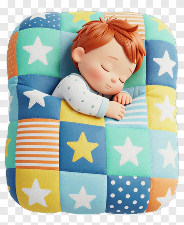 Sleeping Boy On Colorful Quilt PNG
