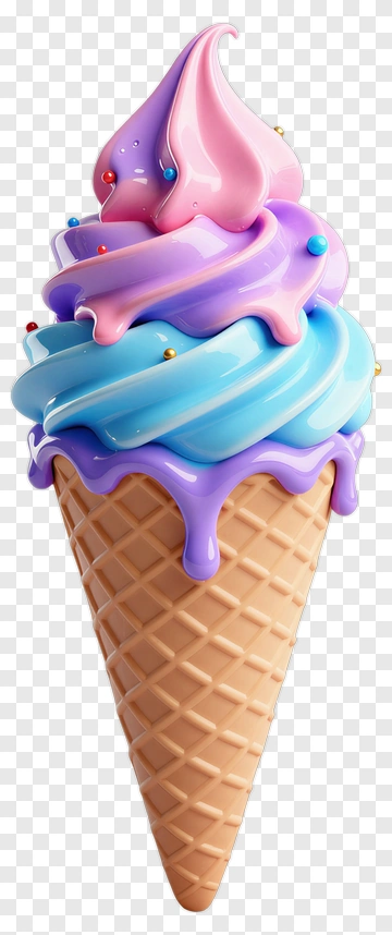 Colorful Ice Cream Cone With Swirls PNG