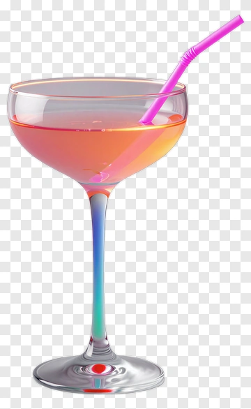 Colorful Cocktail Glass With Straw PNG