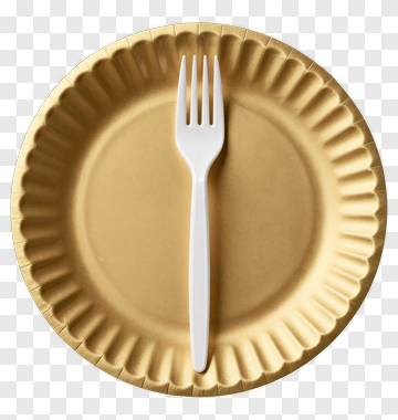 Gold Paper Plate With White Fork PNG
