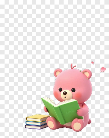 Cartoon Pink Bear Reading A Book PNG