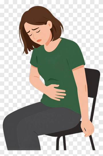 Woman Sitting On Chair Holding Her Stomach PNG