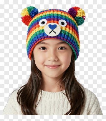 Girl Wearing Colorful Bear Hat PNG