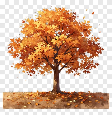 Colorful Autumn Tree With Falling Leaves PNG