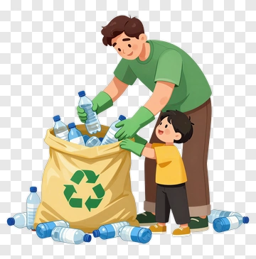 Father And Son Recycling Plastic Bottles PNG