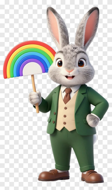 Cartoon Rabbit Holding A Rainbow PNG