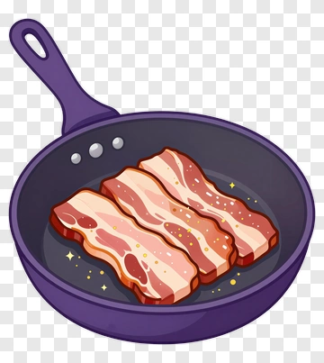 Cartoon Bacon In A Frying Pan PNG