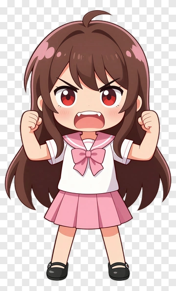 Angry Cartoon Girl With Brown Hair PNG